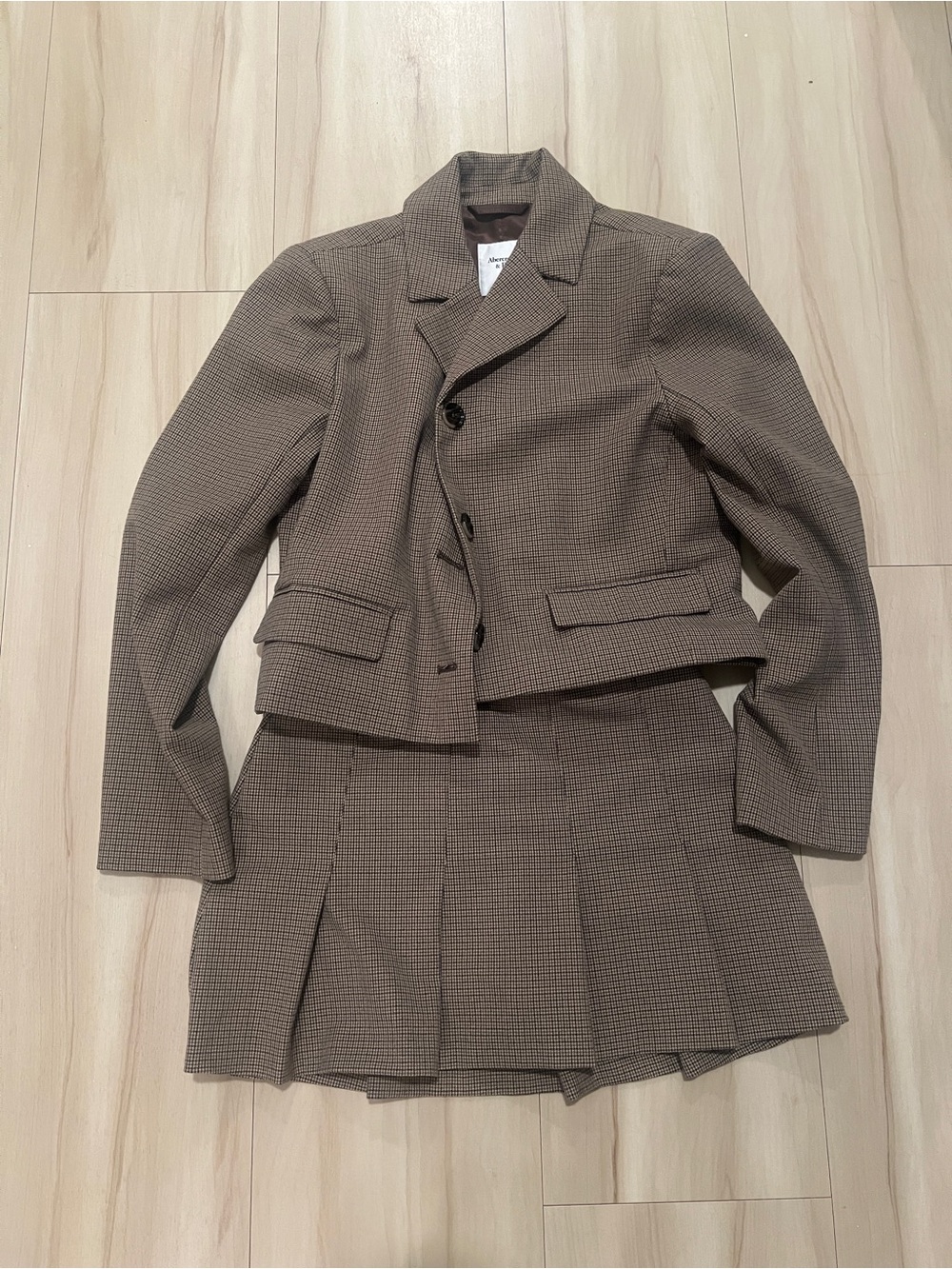 Abercrombie & Fitch Brown Plaid Women's Crop Blazer and Pleated Skort Set